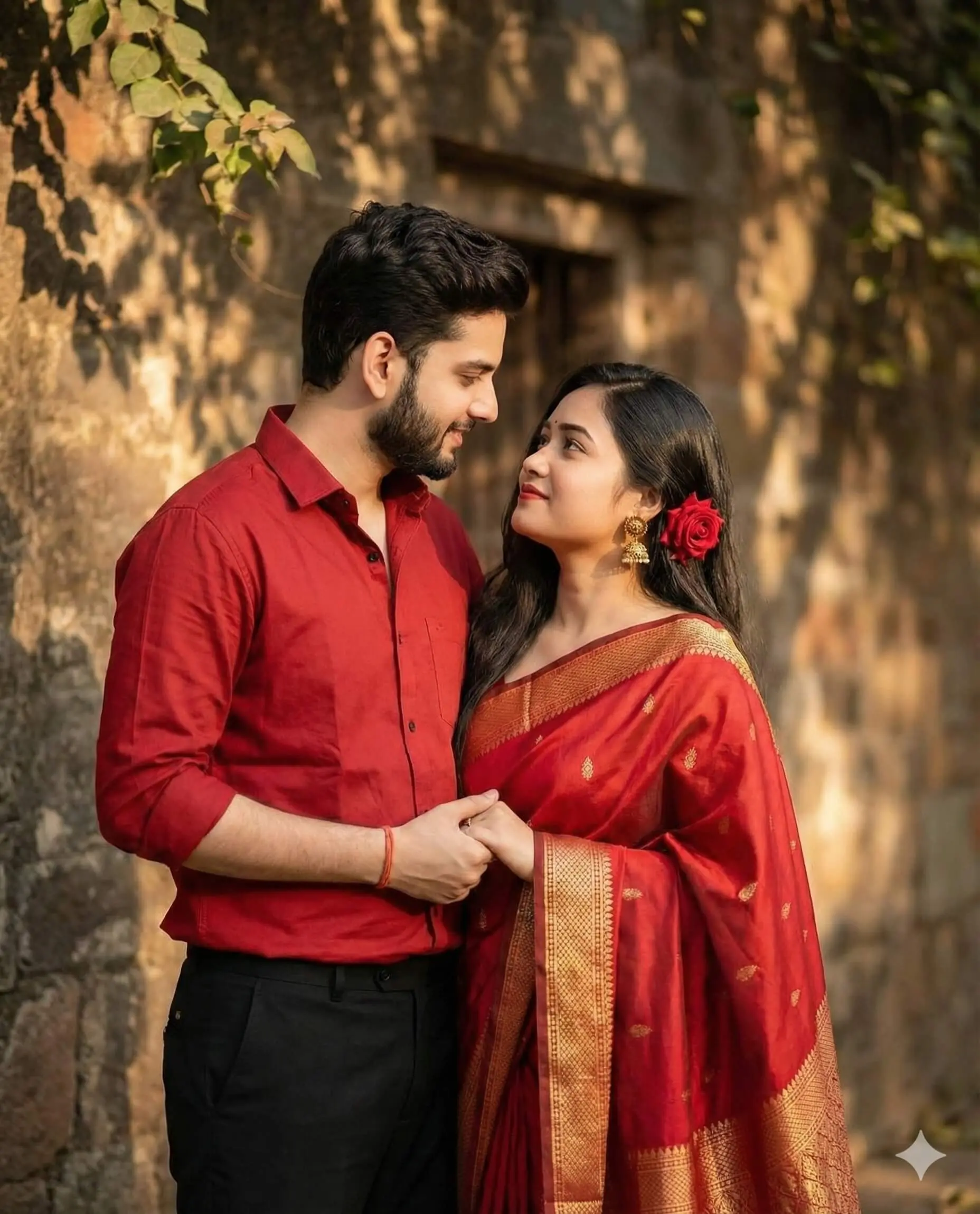 Indian Couple Red Saree AI Prompt