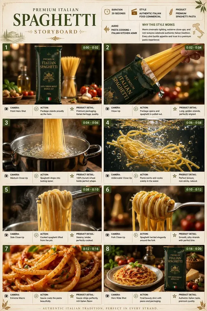 Italian Spaghetti Ad Storyboard