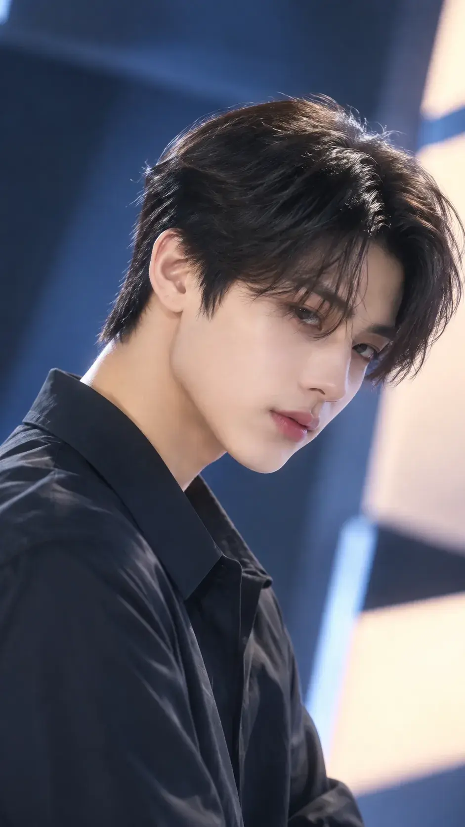 💙✨ K-Pop Inspired Male Portrait – Soft Focus Studio Photography