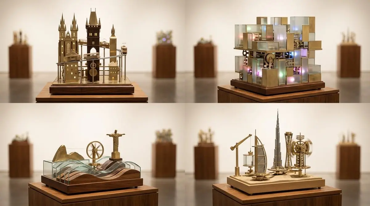 Kinetic City Sculptures In A Museum Gallery