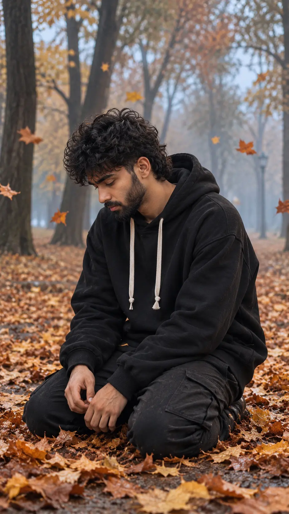 Kneeling In The Leaves While The Fog Keeps Everything Quiet.