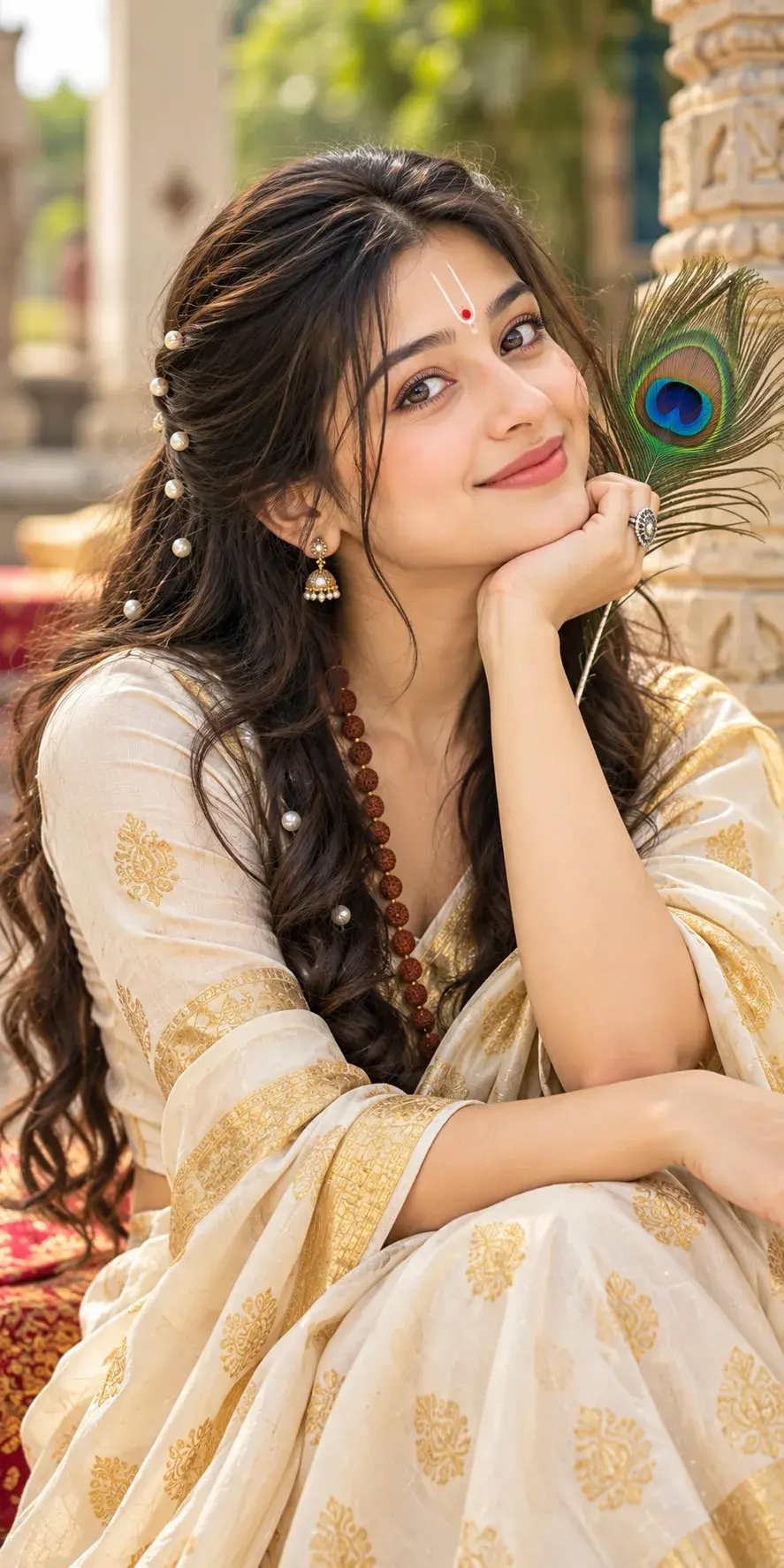 Krishna Inspired Girl Portrait 🦚 | Divine Indian Aesthetic & AI Art