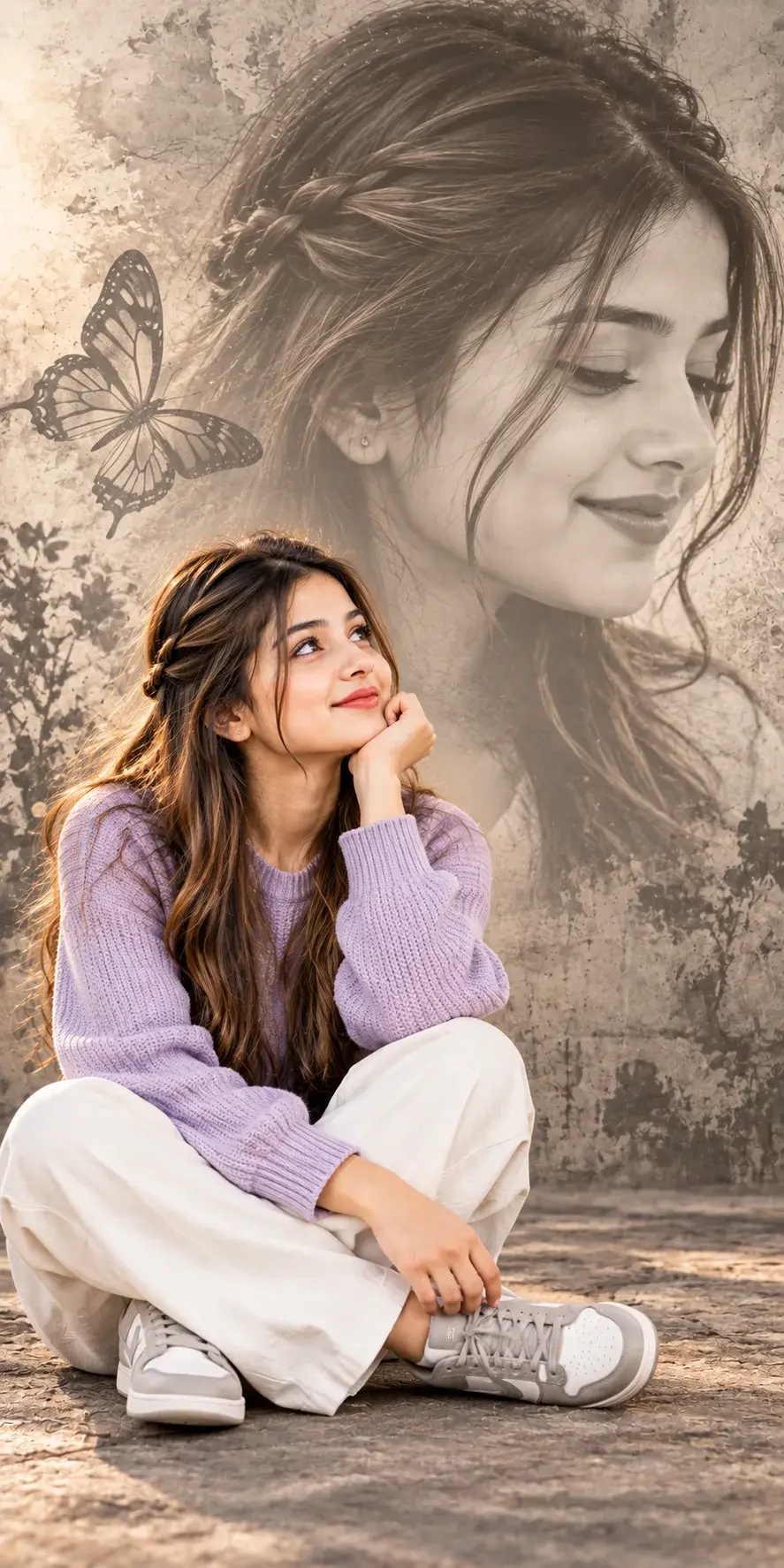💜 Lavender Sweater Aesthetic ✨ | Dreamy Girl Portrait 🌸 | Vintage Double Exposure AI Photo Editing 2026