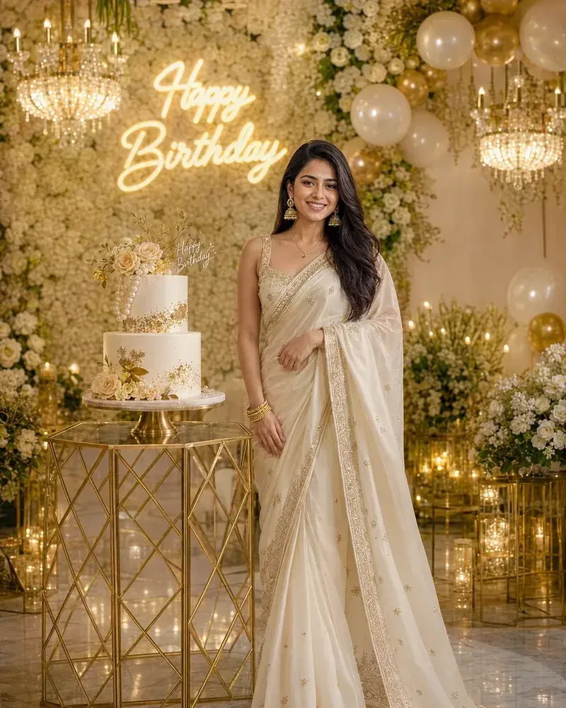 Luxury Birthday Saree Portrait AI Prompt