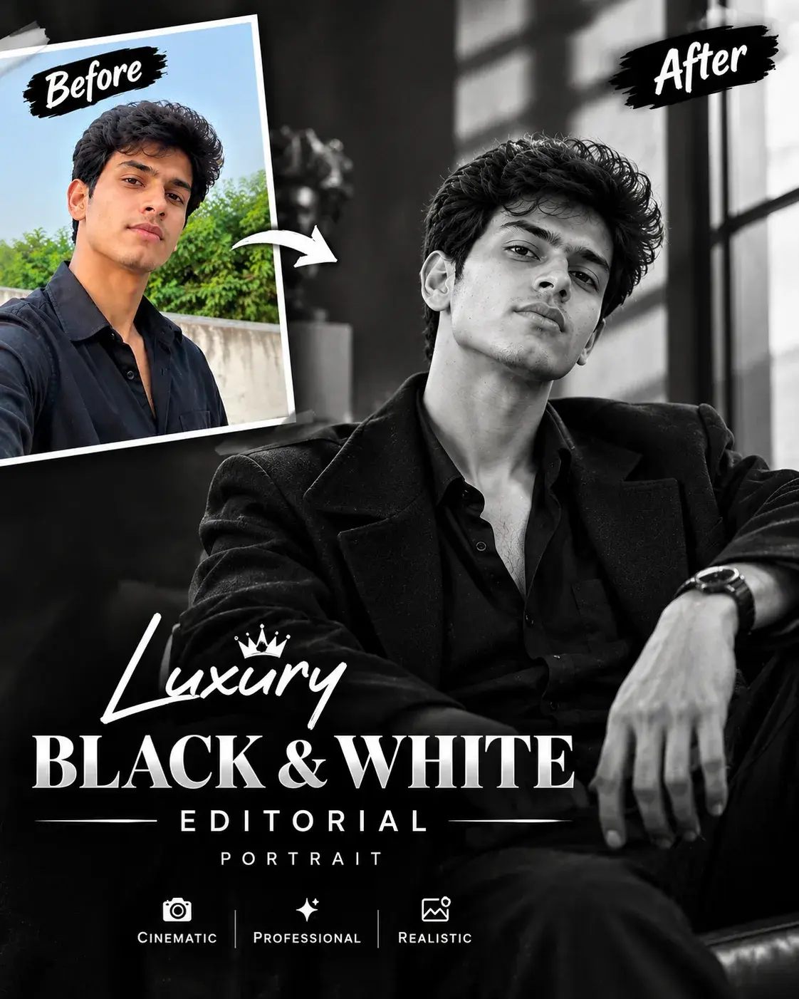 Luxury Black & White 🖤📸 | Editorial Portrait