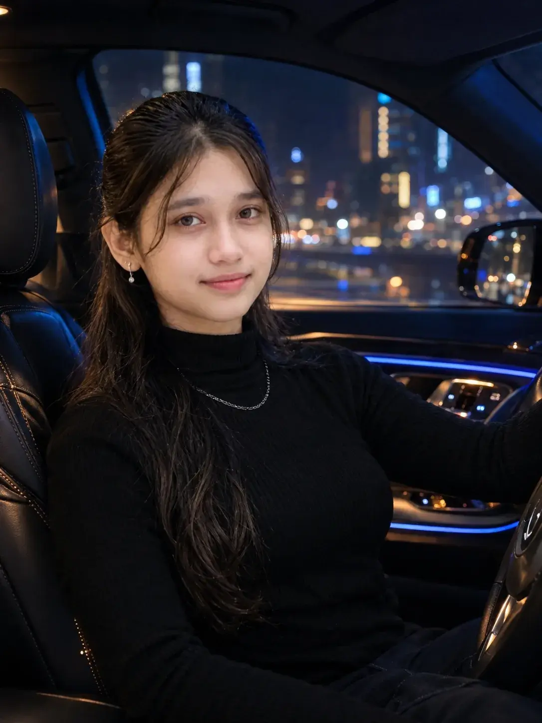 Luxury Car Interior Night Portrait – Moody Lighting