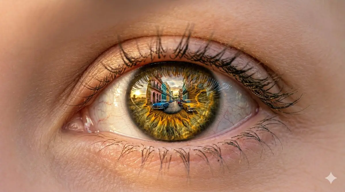 Macro Close-Up: Ana De Armas's Eye With Havana Reflection