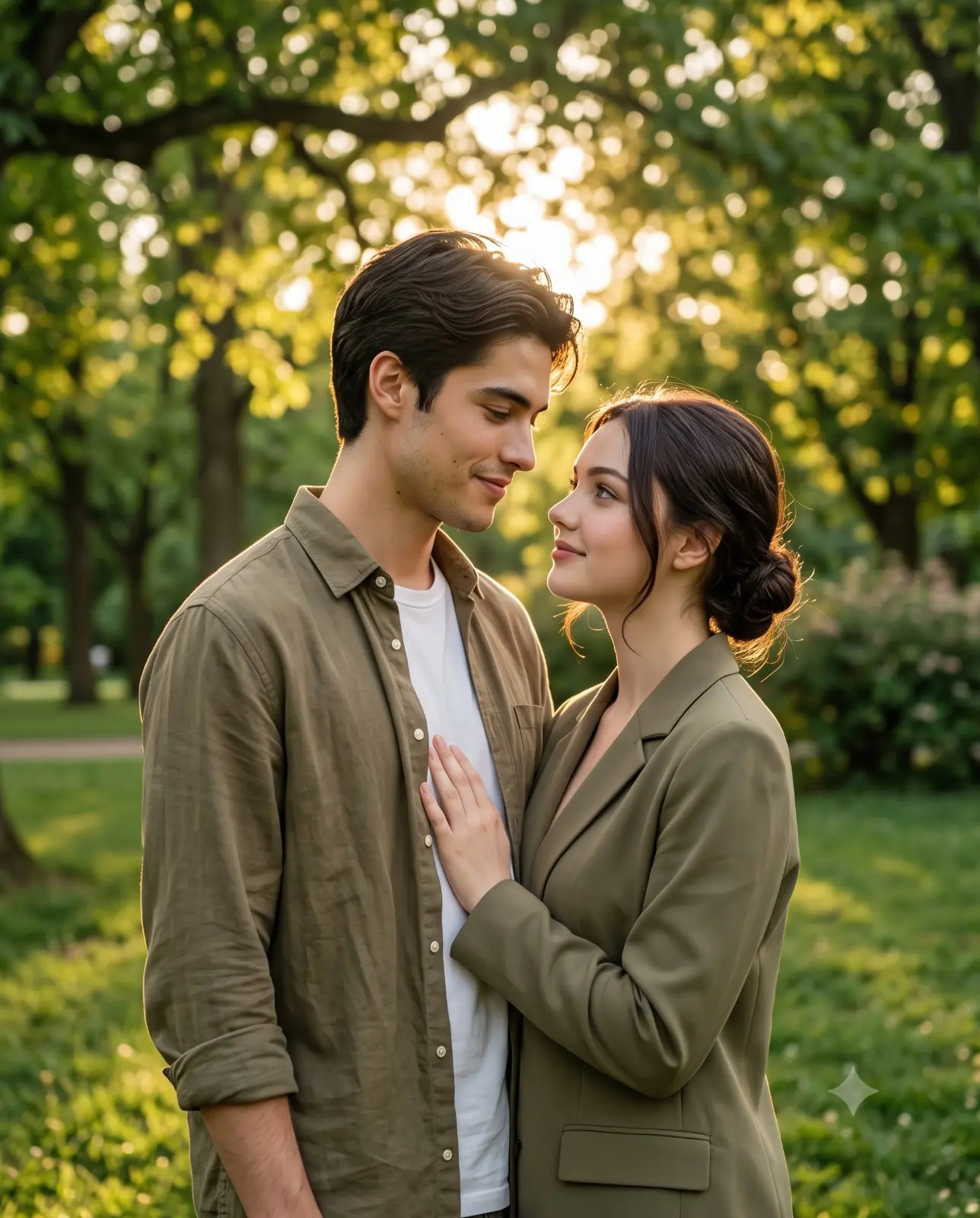 Man And Woman Eye Contact Sunset Portrait