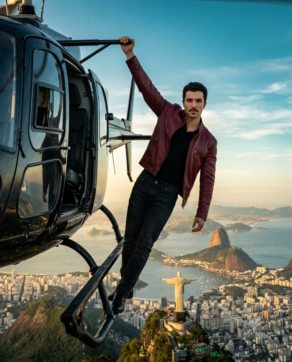 Man Hanging From Helicopter Over Rio De Janeiro