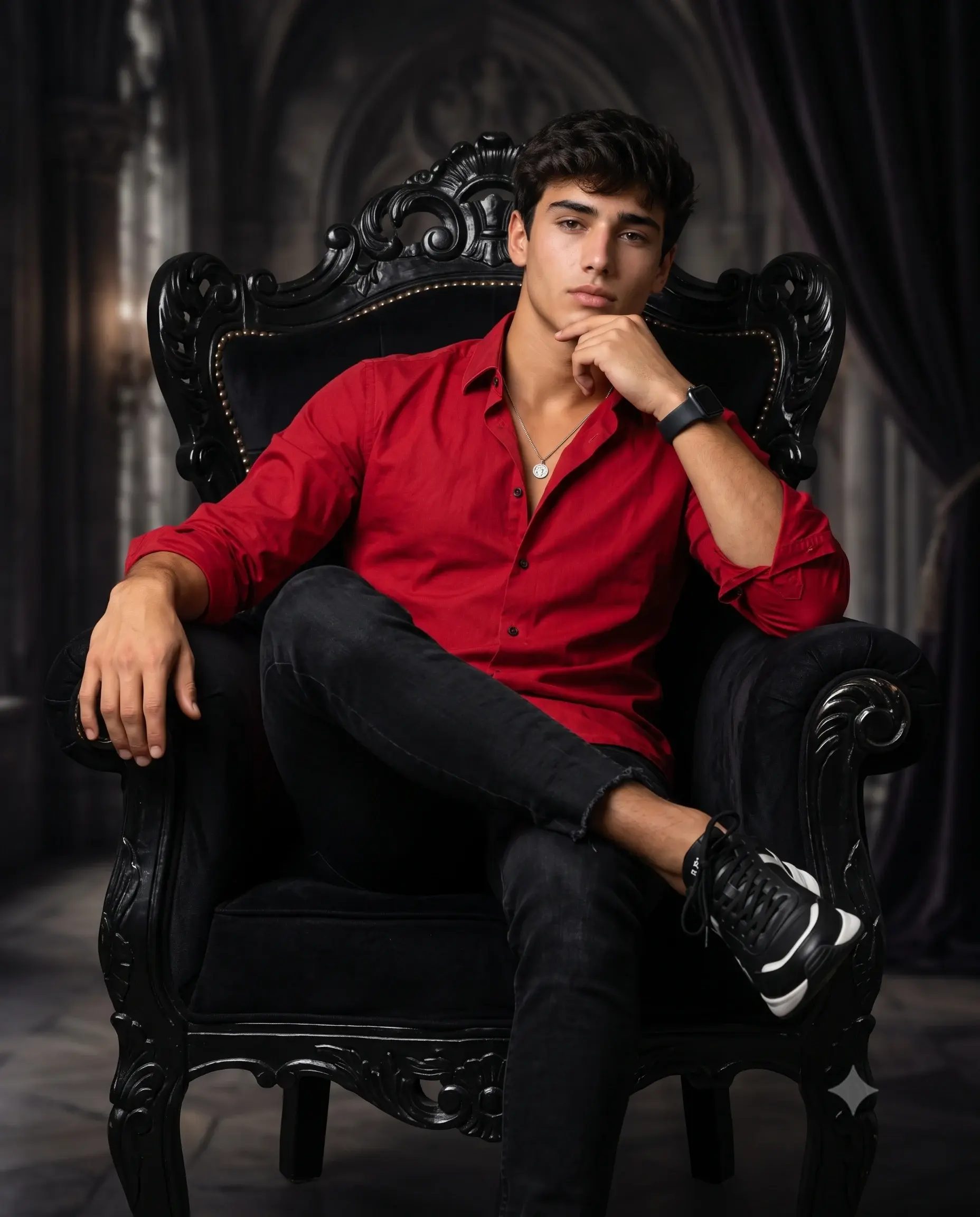 Man In Red On A Baroque Throne