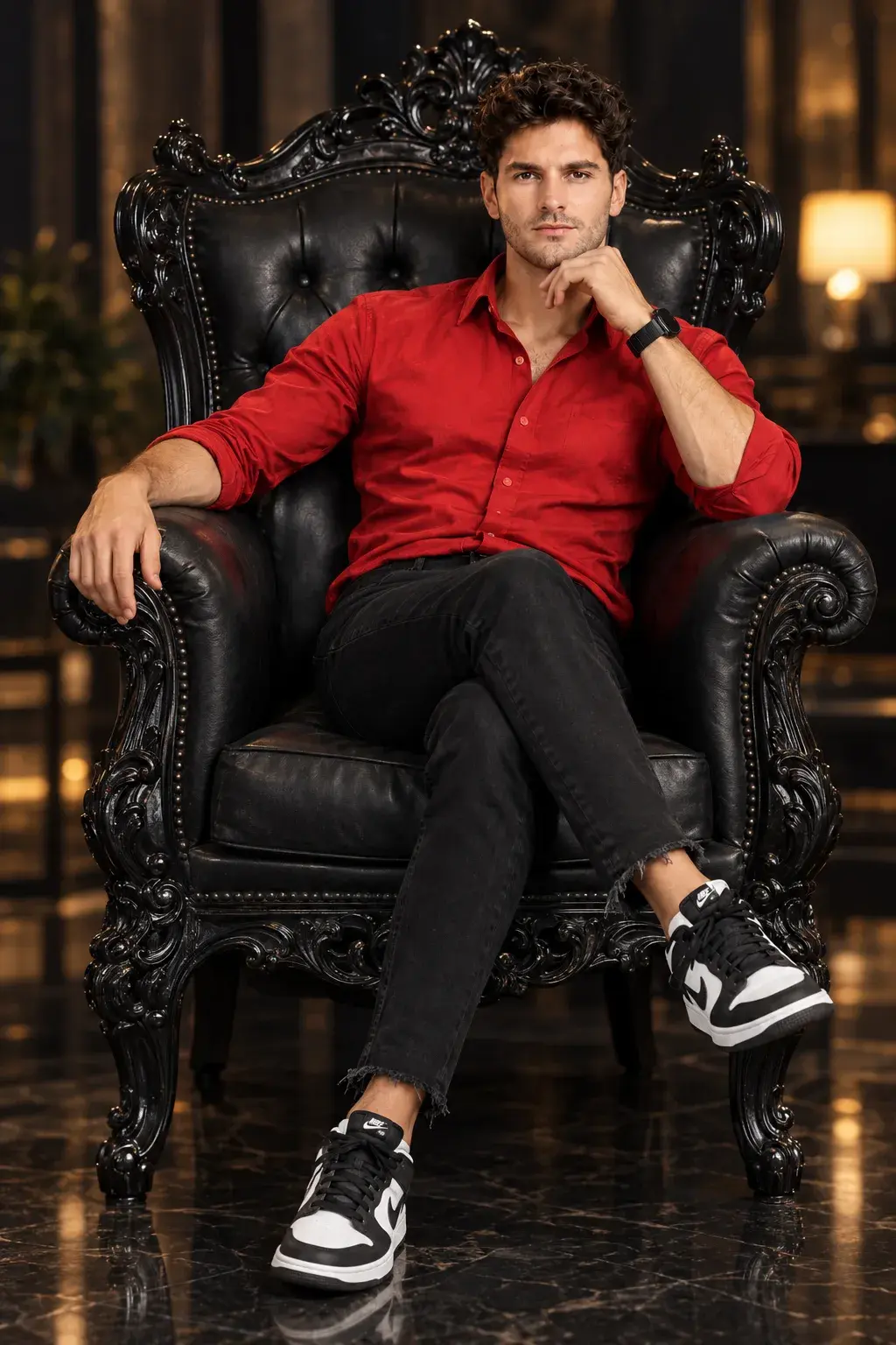 Man In Red On A Baroque Throne