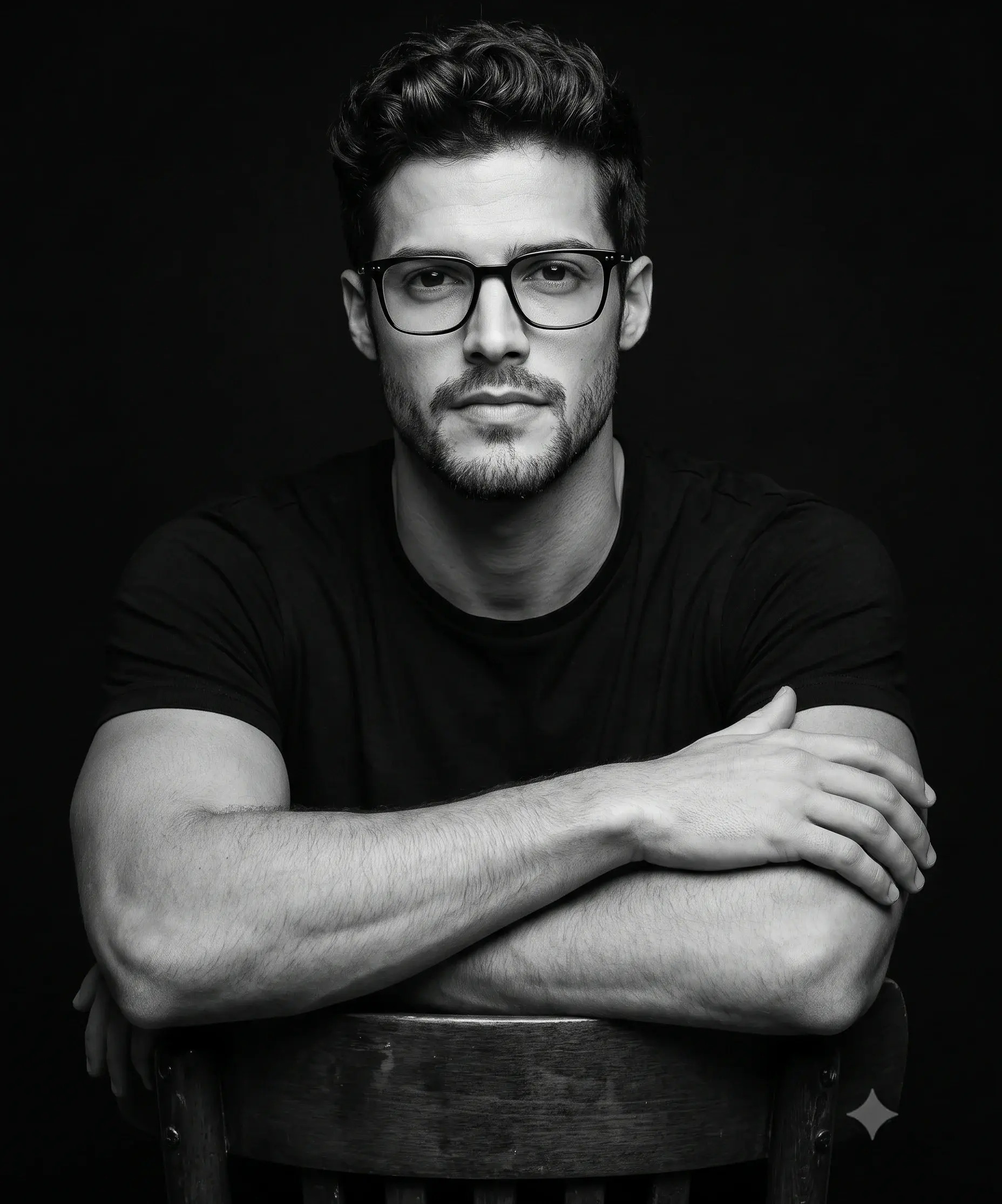 Man Sitting On Chair B&w Portrait AI Prompt
