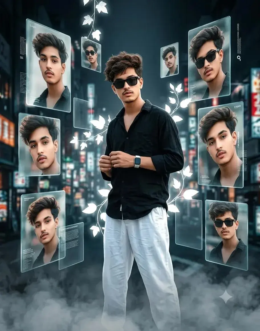 Man With Floating Digital Identity Screens AI Portrait Prompt