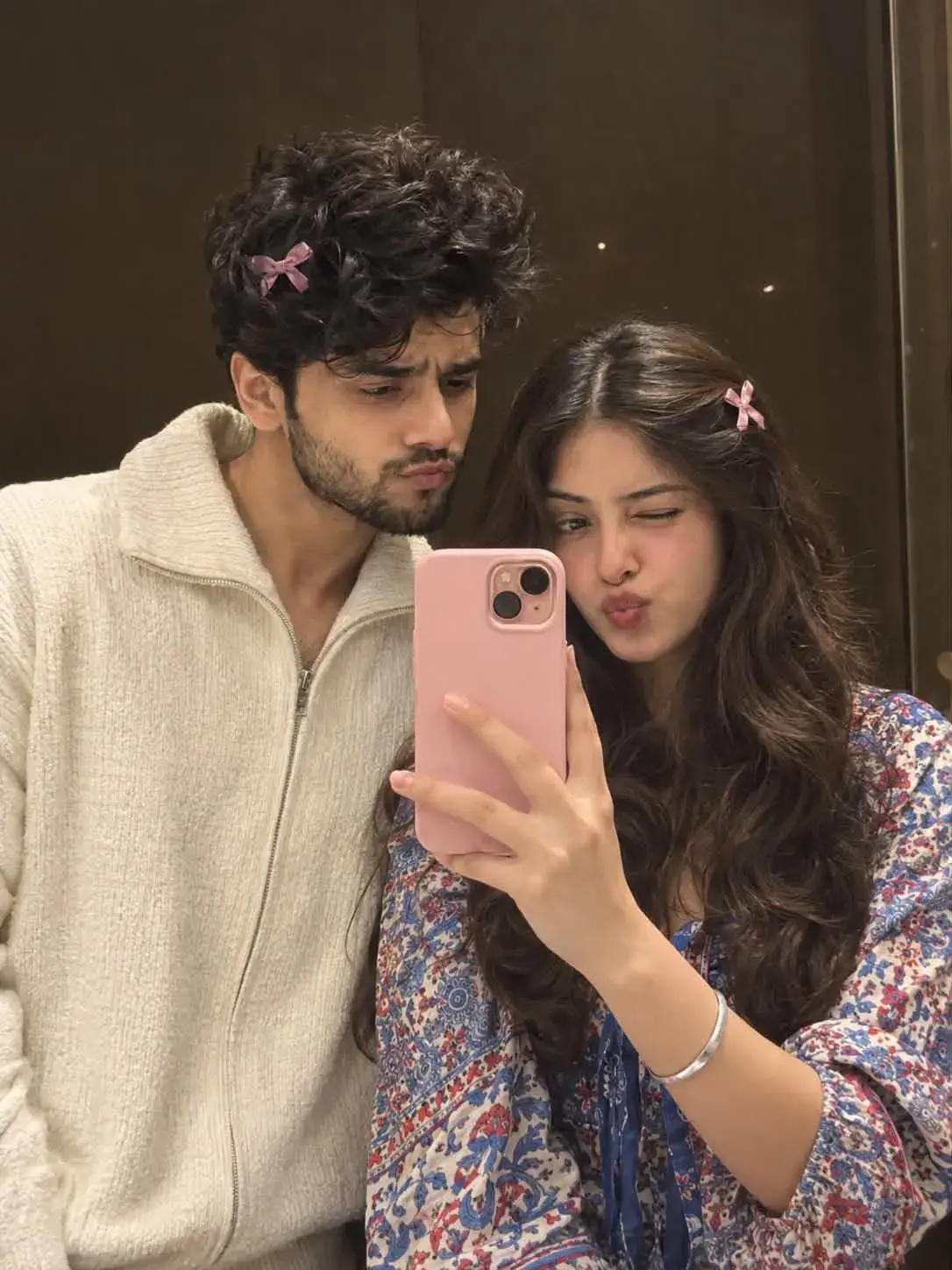 Matching Pink Bows & Mirror Pouts 🎀📱✨