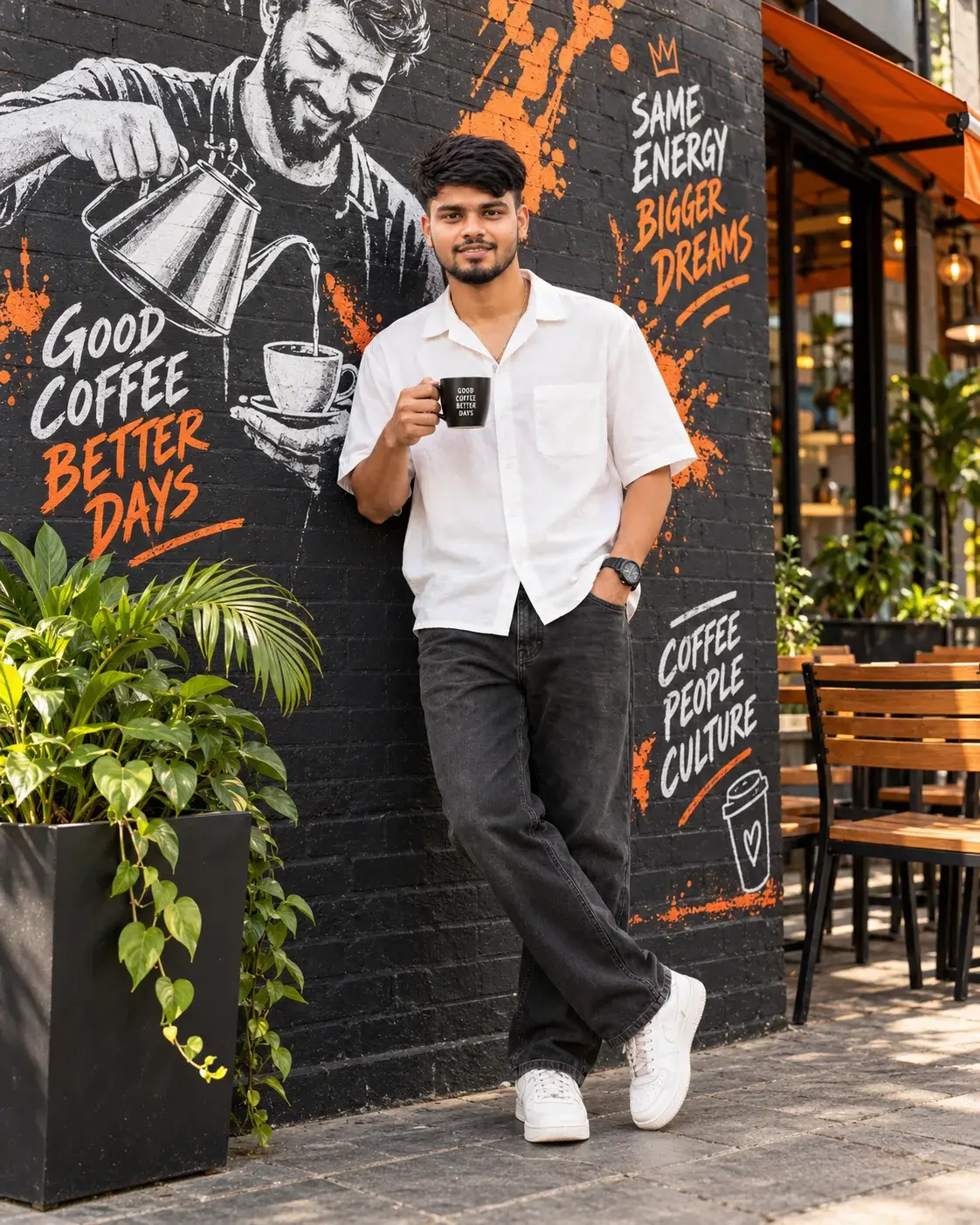 Men's Café Street-Style Portrait Prompt