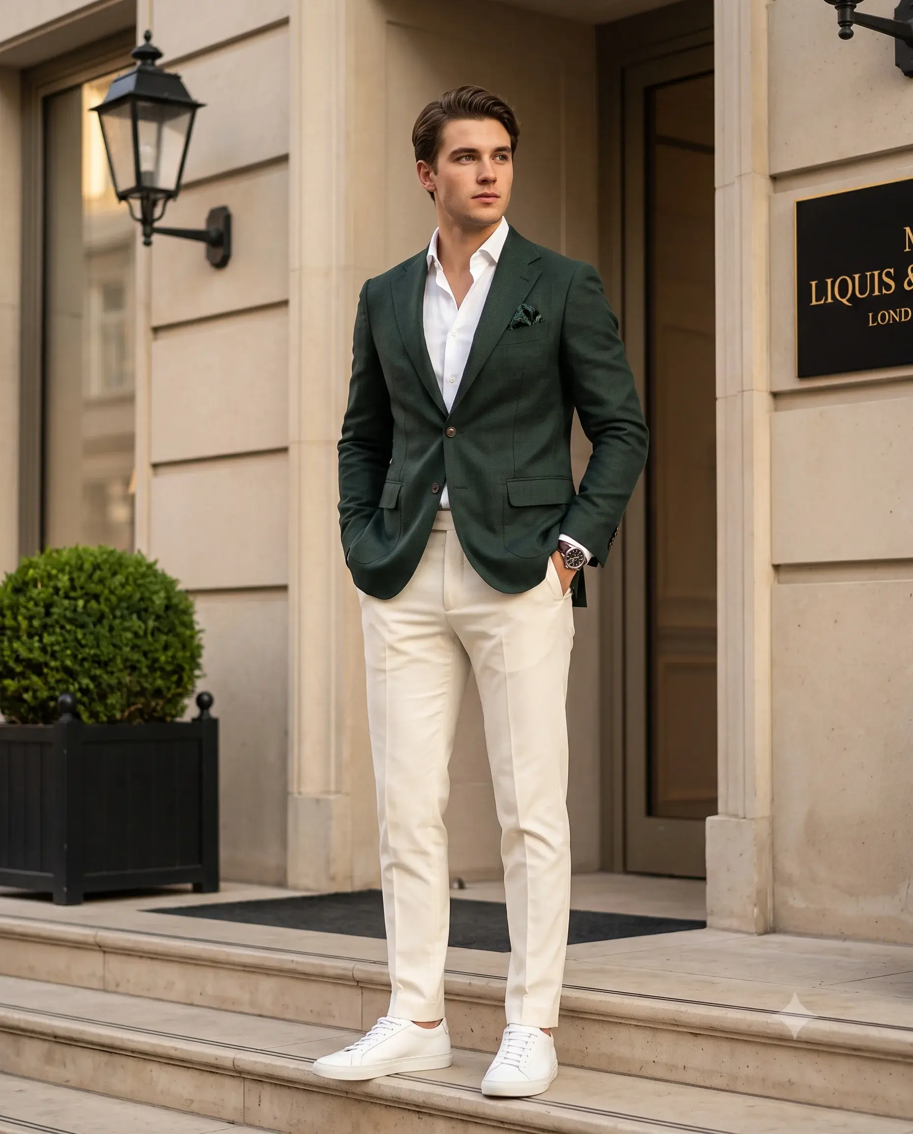Men's Fashion - Green Blazer White Shirt