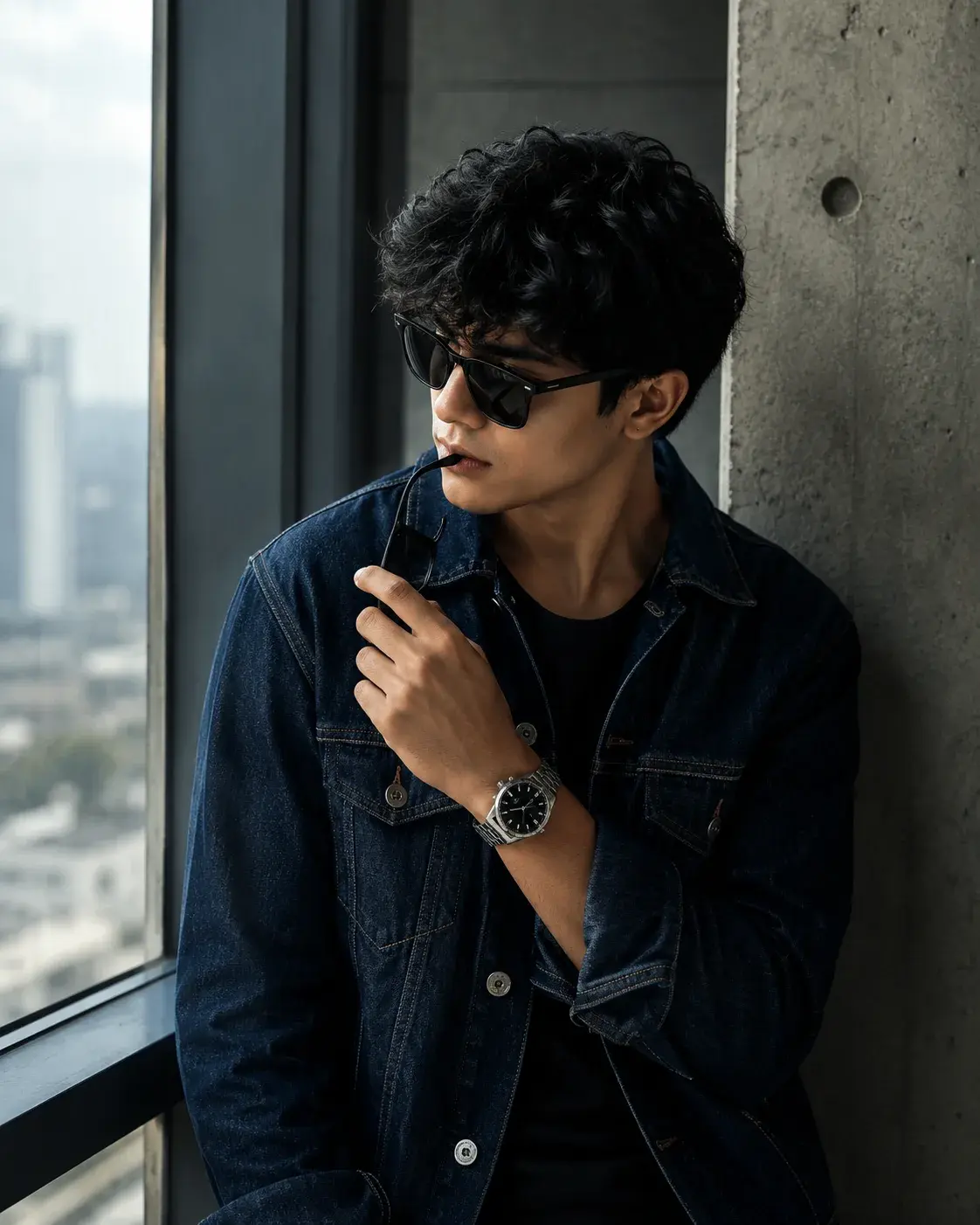 Midnight Denim — Cinematic Windowlight Editorial Portrait.