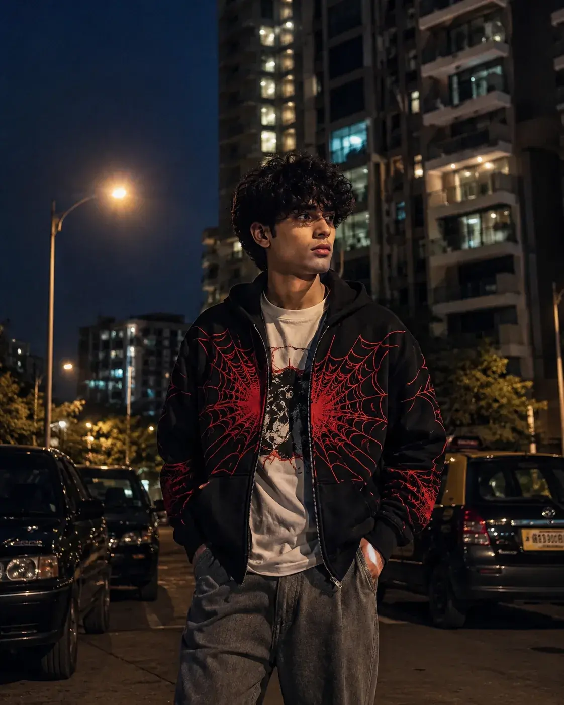 Midnight Urban Drift — Cinematic Streetwear Night Portrait.