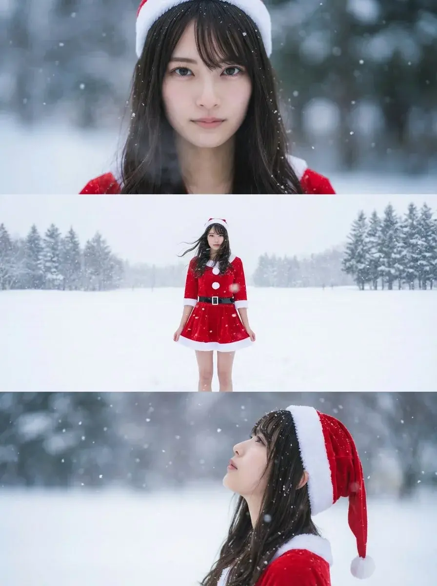 Mini Skirt Santa Winter Three-Panel Composition