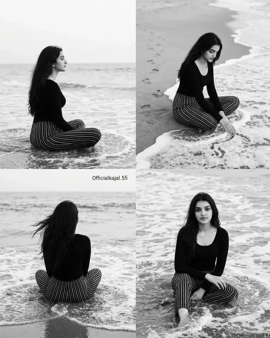 Minimalist Monochrome Beach Photo Collage Of The Same Young Woman