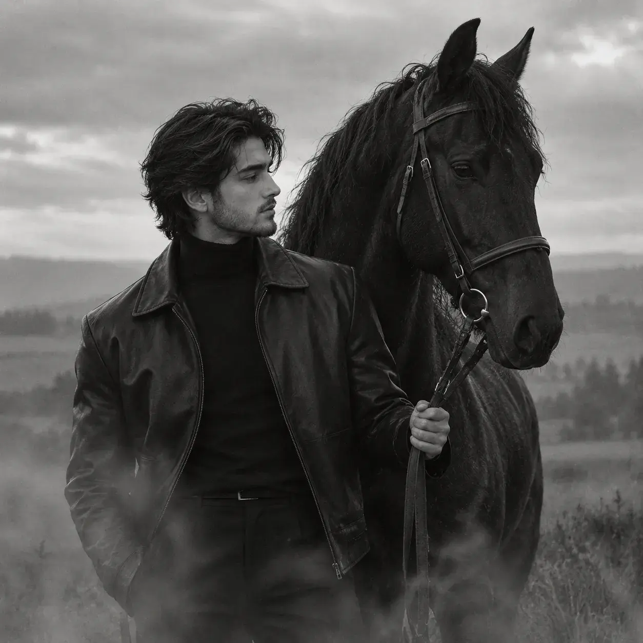 Misty Equestrian Portrait In Monochrome