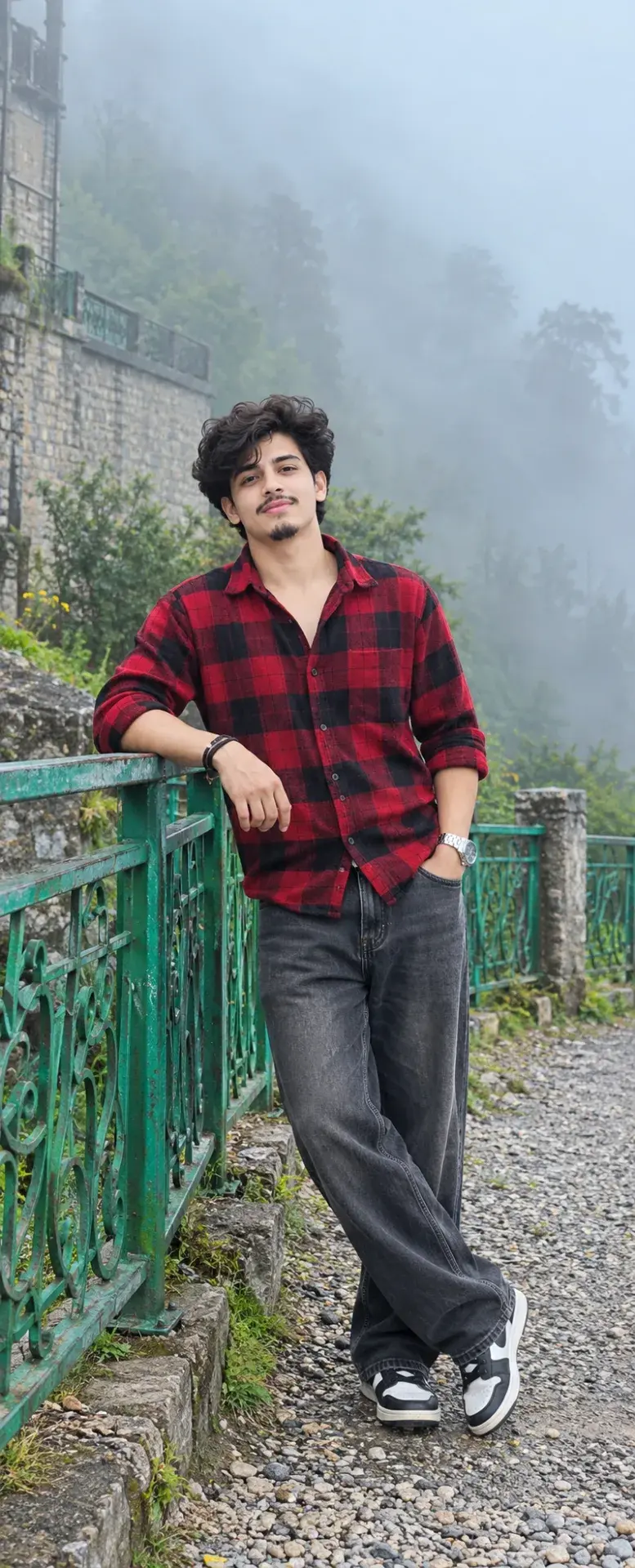 Misty Mountain Portrait Of A Young Man In Red Plaid Shirt 🌿