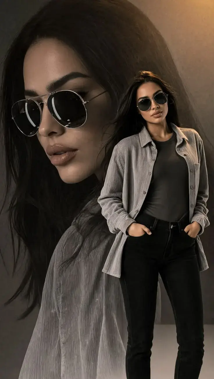 Monochromatic Double Exposure Studio Portrait With Aviator Sunglasses