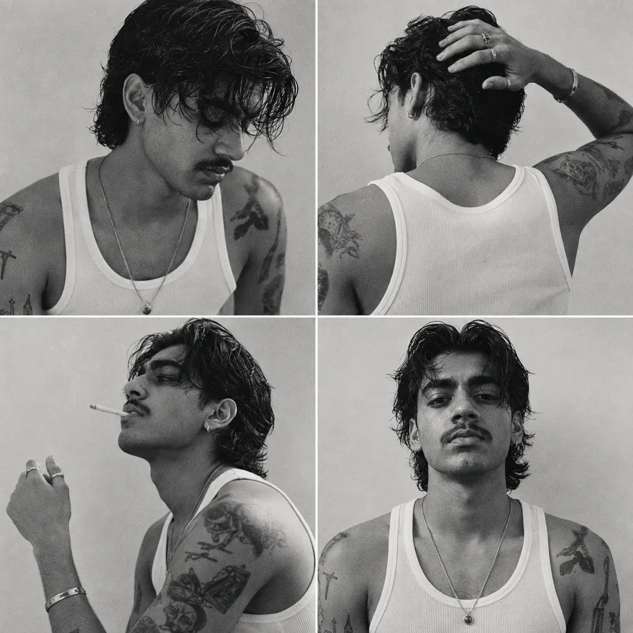 Monochrome 4-Panel Portrait — Vintage Editorial