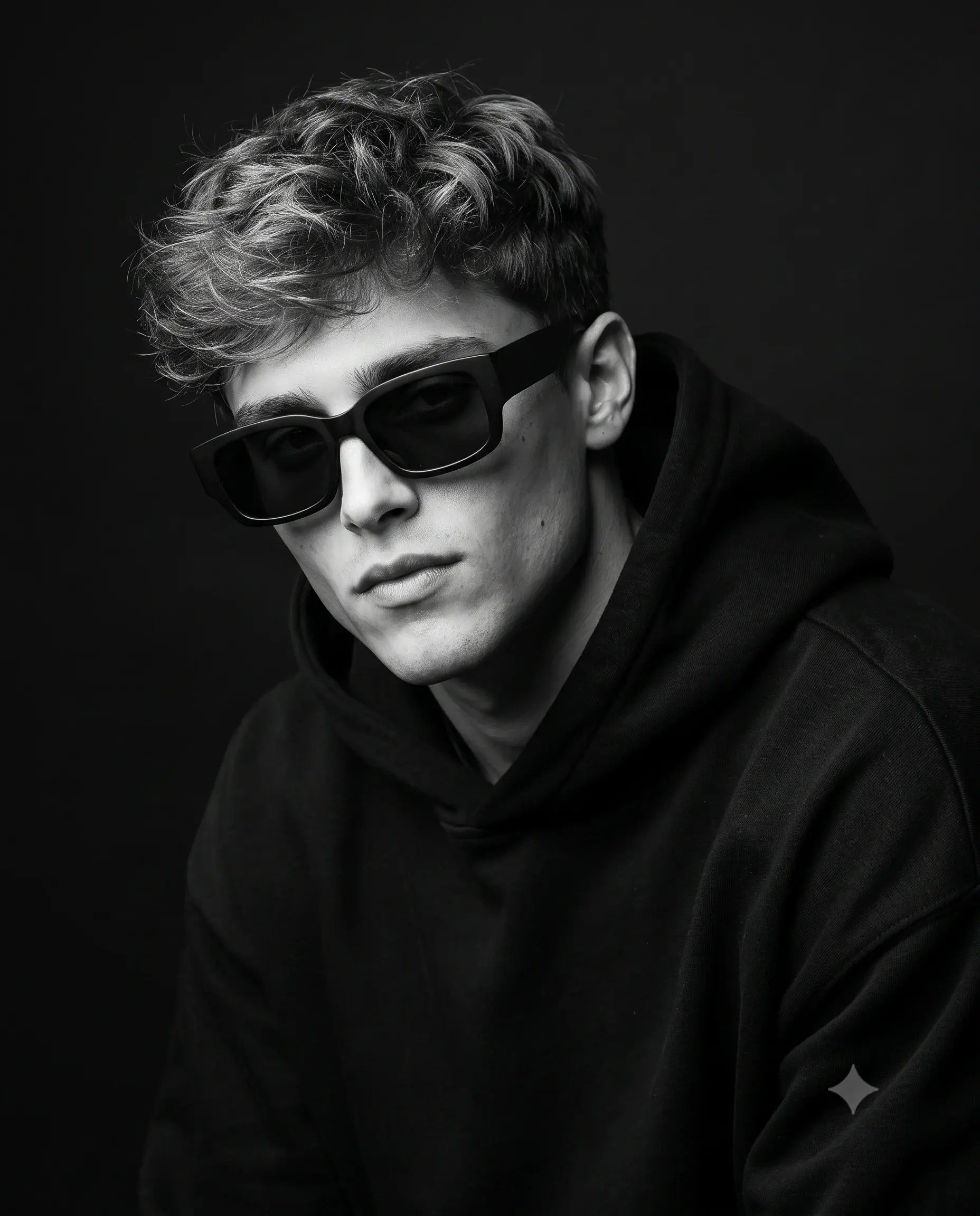 Monochrome Man Black Hoodie Sunglasses