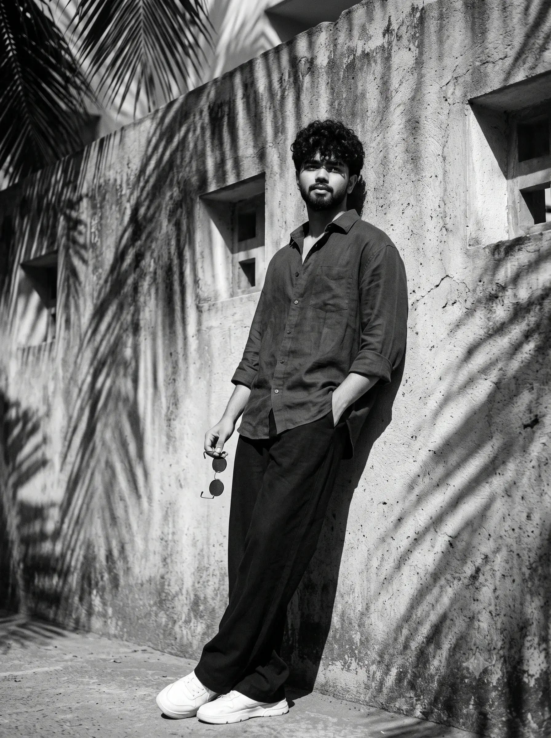 Monochrome Minimalist Man Editorial Fashion Photo Prompt