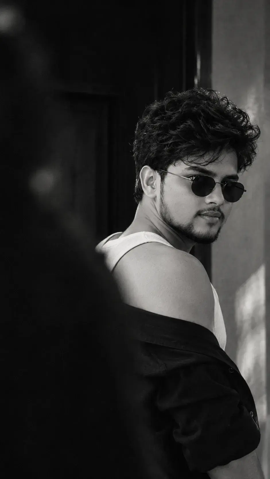 Moody Black & White Cinematic Male Portrait — Strict Face Identity Lock