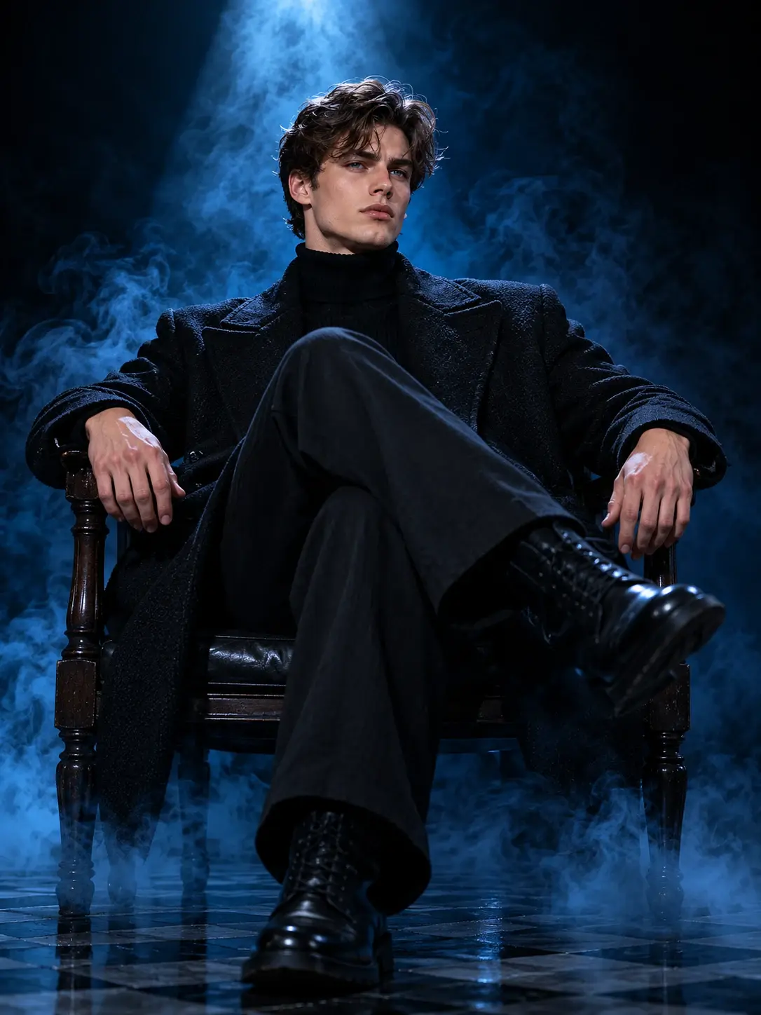 Moody Blue Smoke Vintage Chair Men Photo Prompt