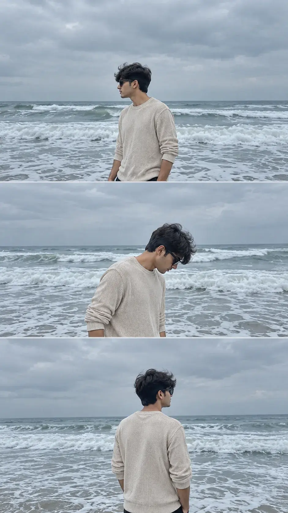 Moody Cinematic Beach Triptych Portrait Of A Young Man 🌊