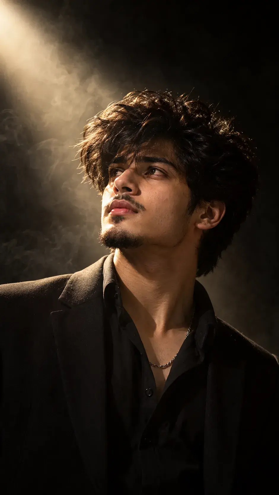 Moody Cinematic Portrait Of A Young Man In Black Blazer With Dramatic Spotlight 🖤