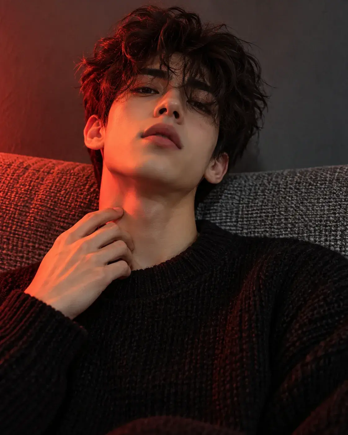 Moody Red Light K-Pop Portrait — Cinematic Low-Key Male Editorial ❤️‍🔥