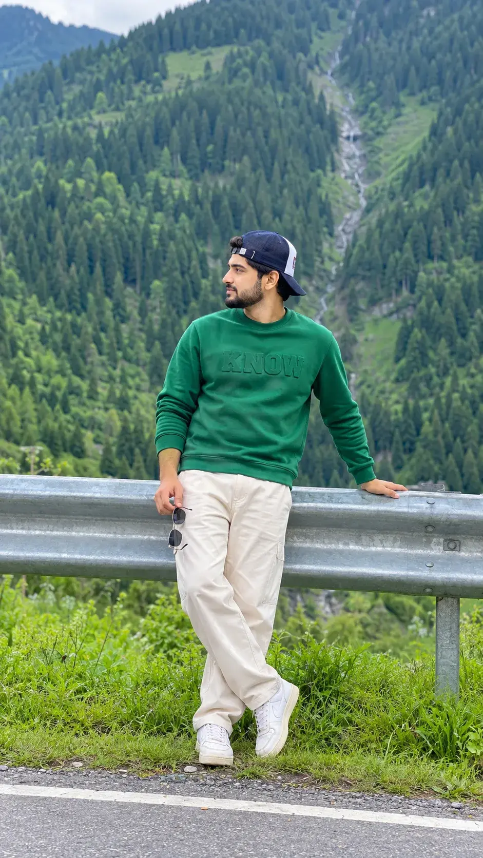 Mountain Road Portrait Of A Young Man In Green Sweatshirt 🌿