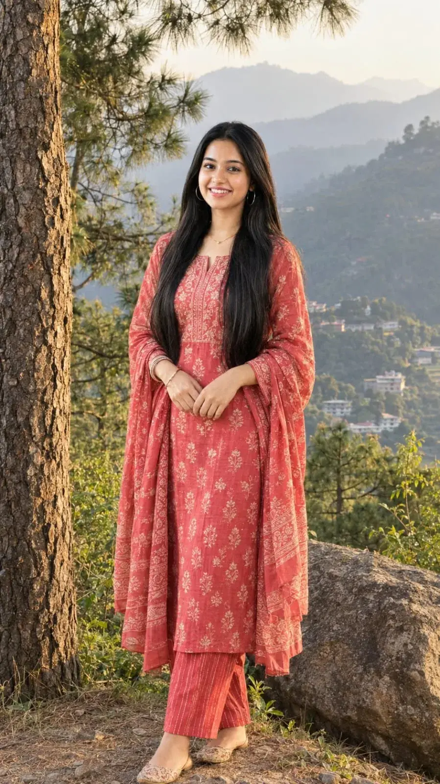 Mountain View In Traditional Salwar Suit Prompt