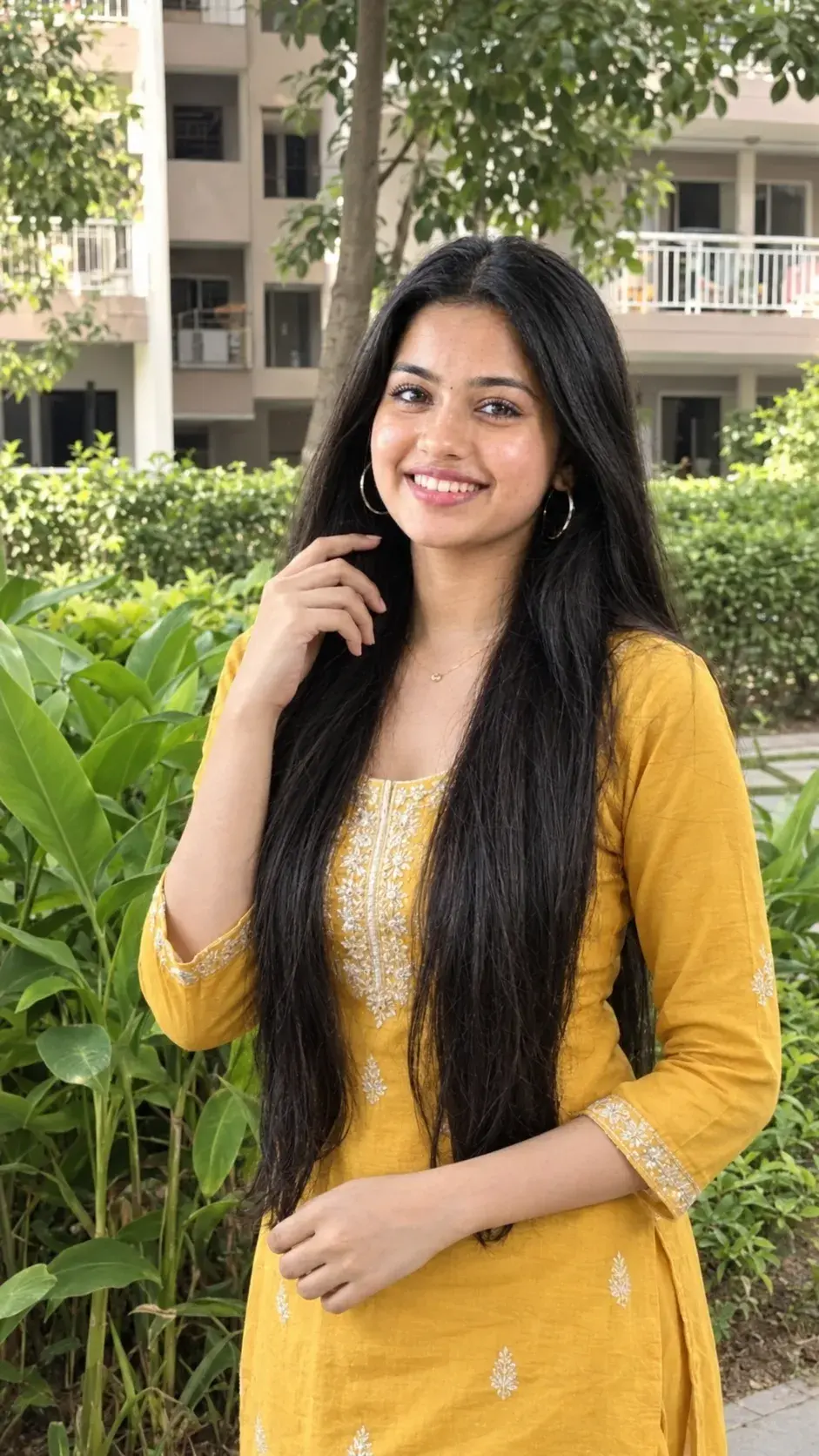 Mustard Kurta Garden Portrait — Same Face, Same Identity