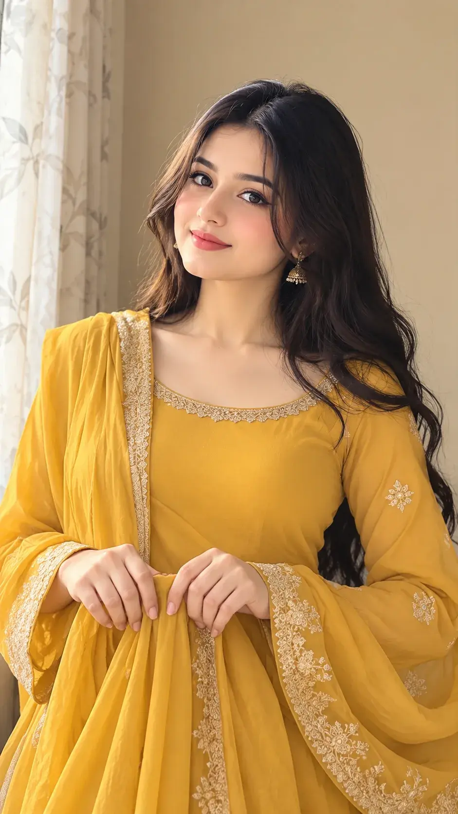 🌼✨ Mustard Yellow Outfit Portrait – Soft Window Light & Beauty Photography