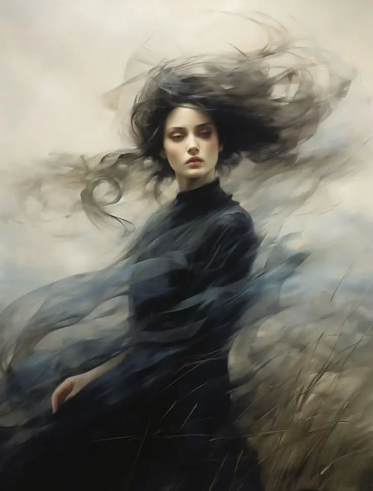 Mysterious Gothic Girl In The Wind