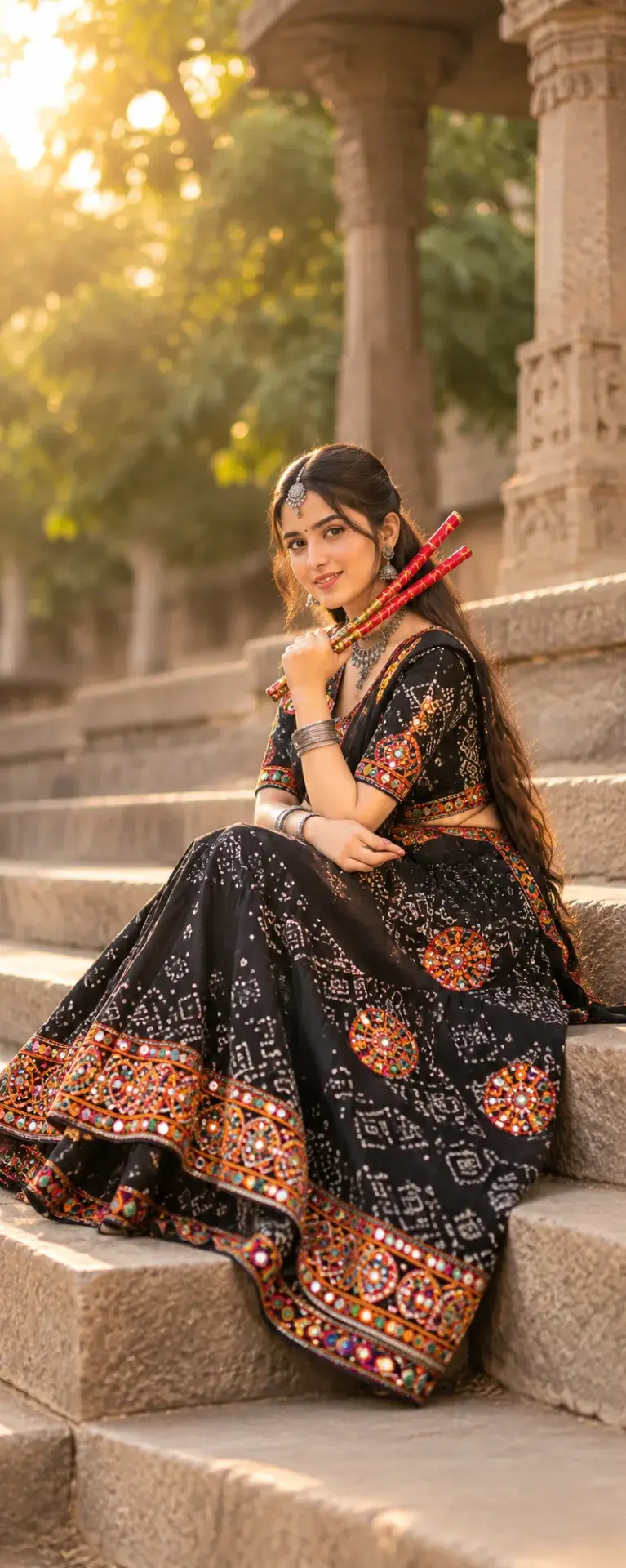 ❤️✨ Navratri Dandiya Photography – Traditional Chaniya Choli Portrait