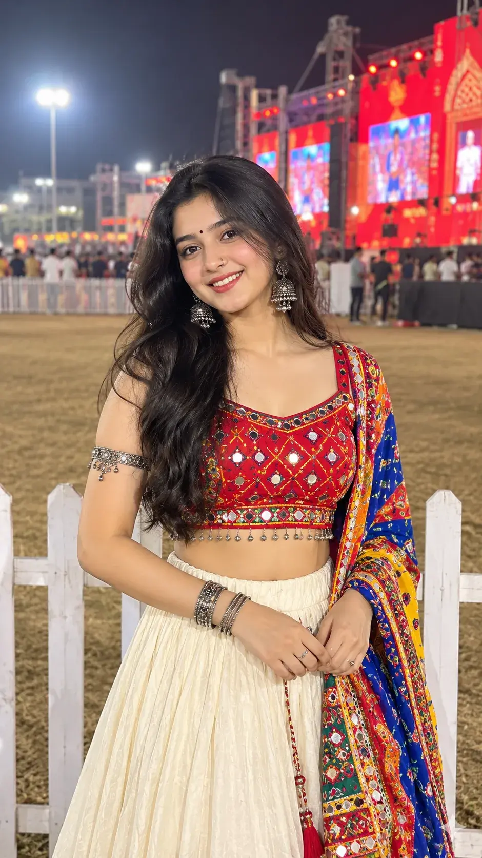 Navratri Festive Portrait Of A Woman In Red Mirror-Work Choli ❤️✨