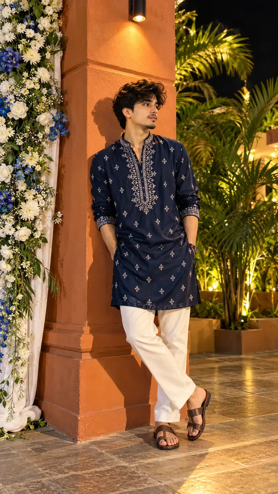 Navratri Festive Portrait Of A Young Man In Embroidered Blue Kurta ✨