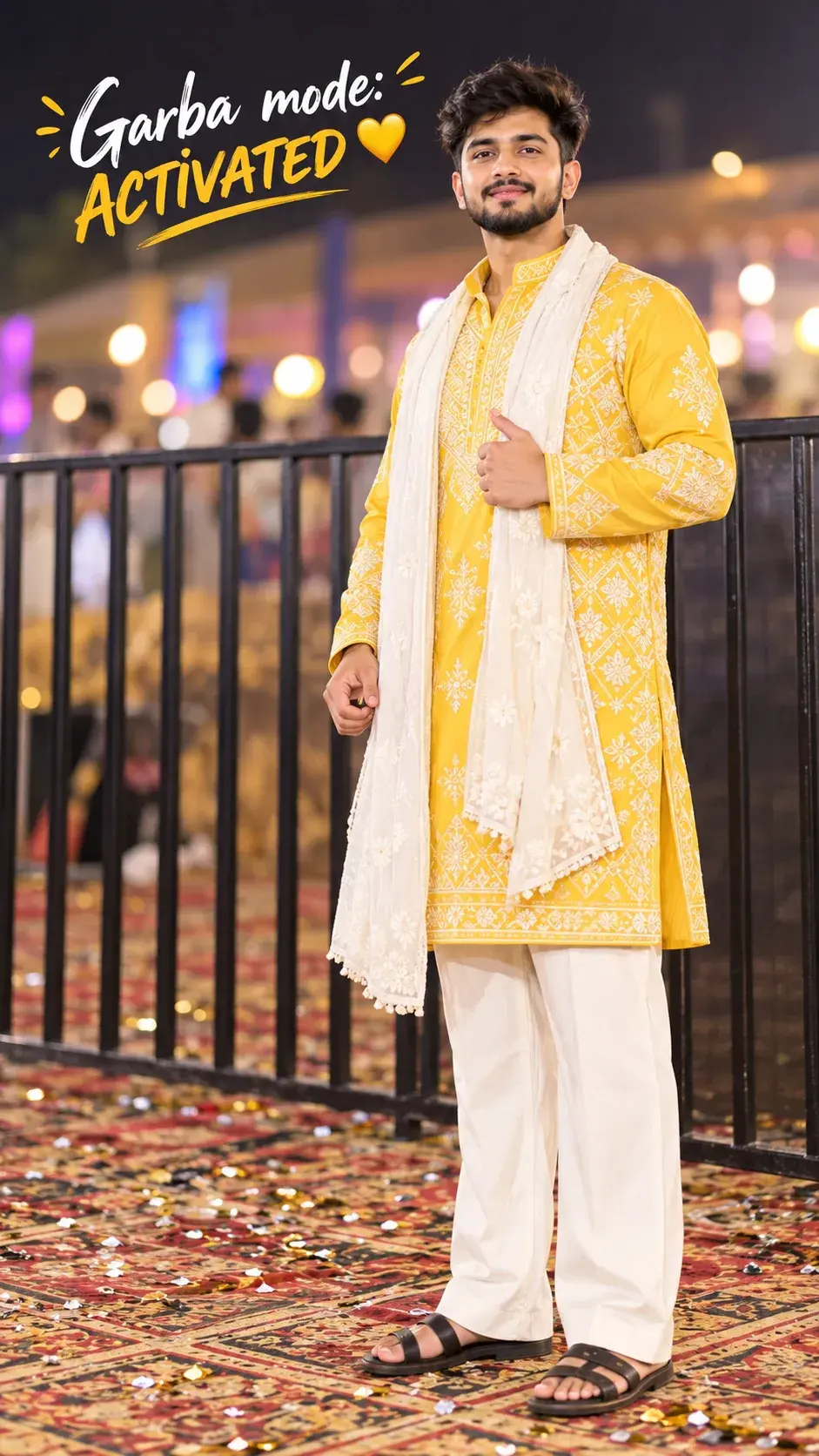 Navratri Festive Portrait Of A Young Man In Yellow Embroidered Kurta 💛✨
