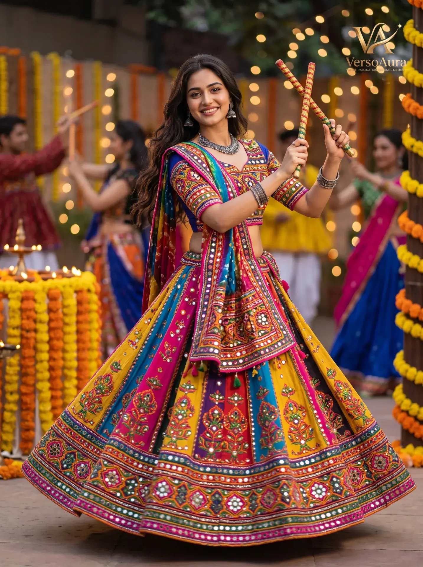 Navratri Garba Full-Length Photoreal Portrait