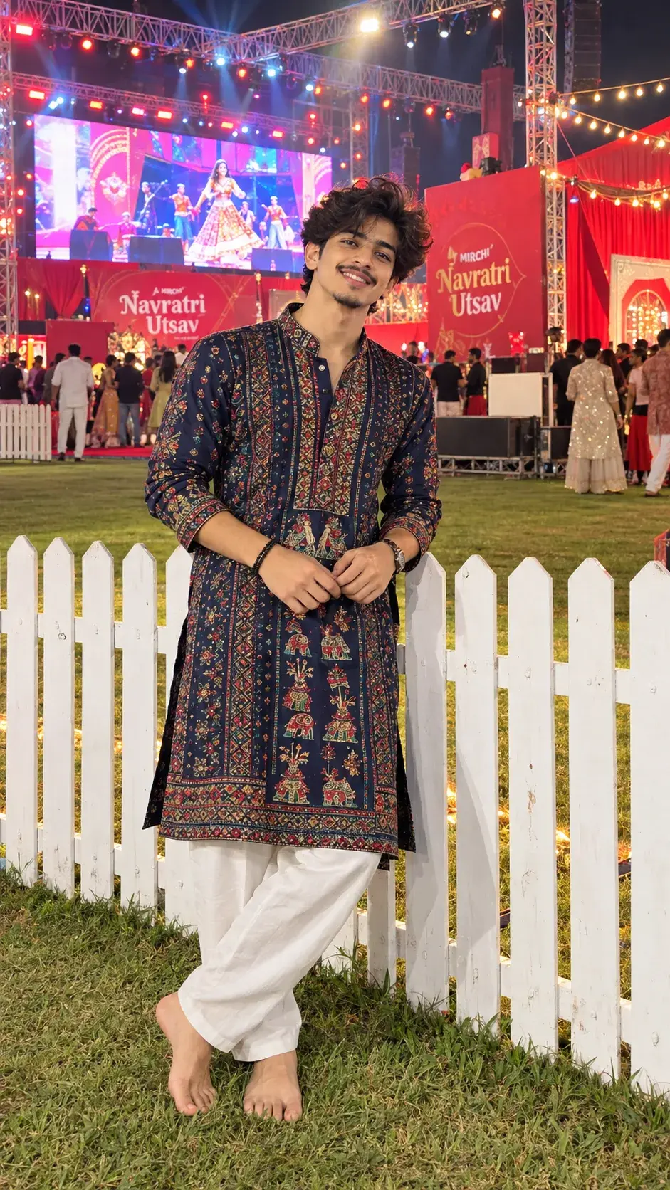Navratri Night Festival Portrait Of A Young Man In Traditional Navy Blue Kurta 🪔✨