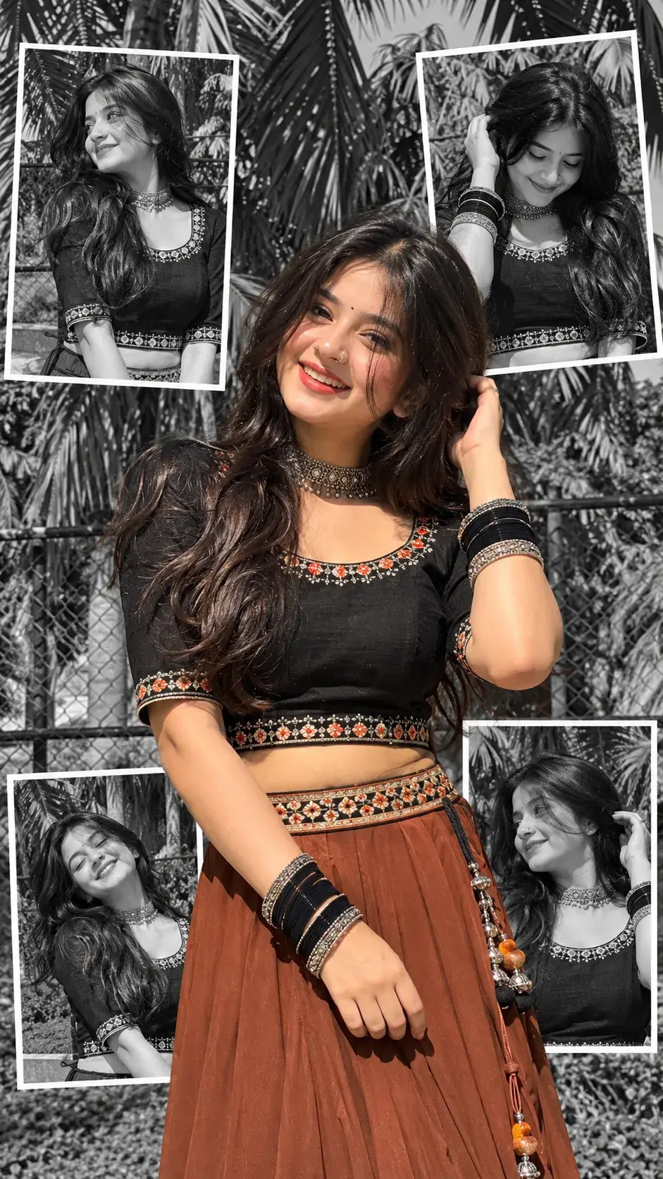 Navratri Selective Color Collage Of A South Asian Woman In Traditional Outfit 🪔