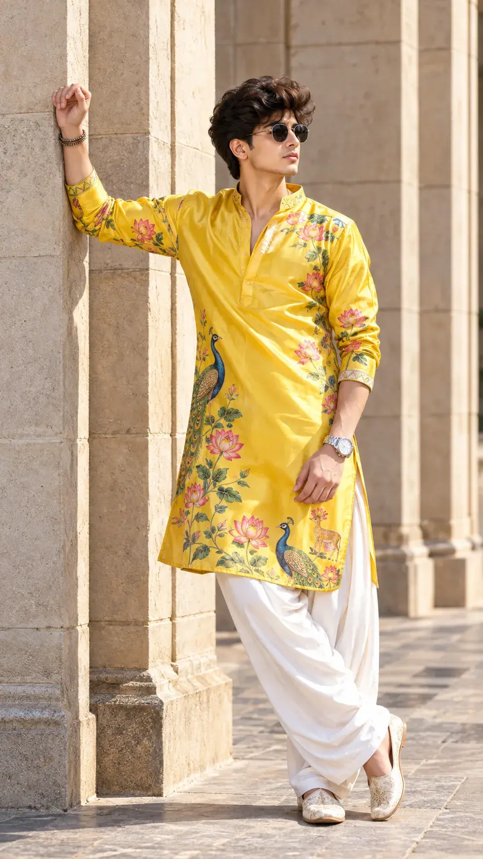 Navratri Special Portrait Of A Young Man In Yellow Floral Kurta 🌼✨