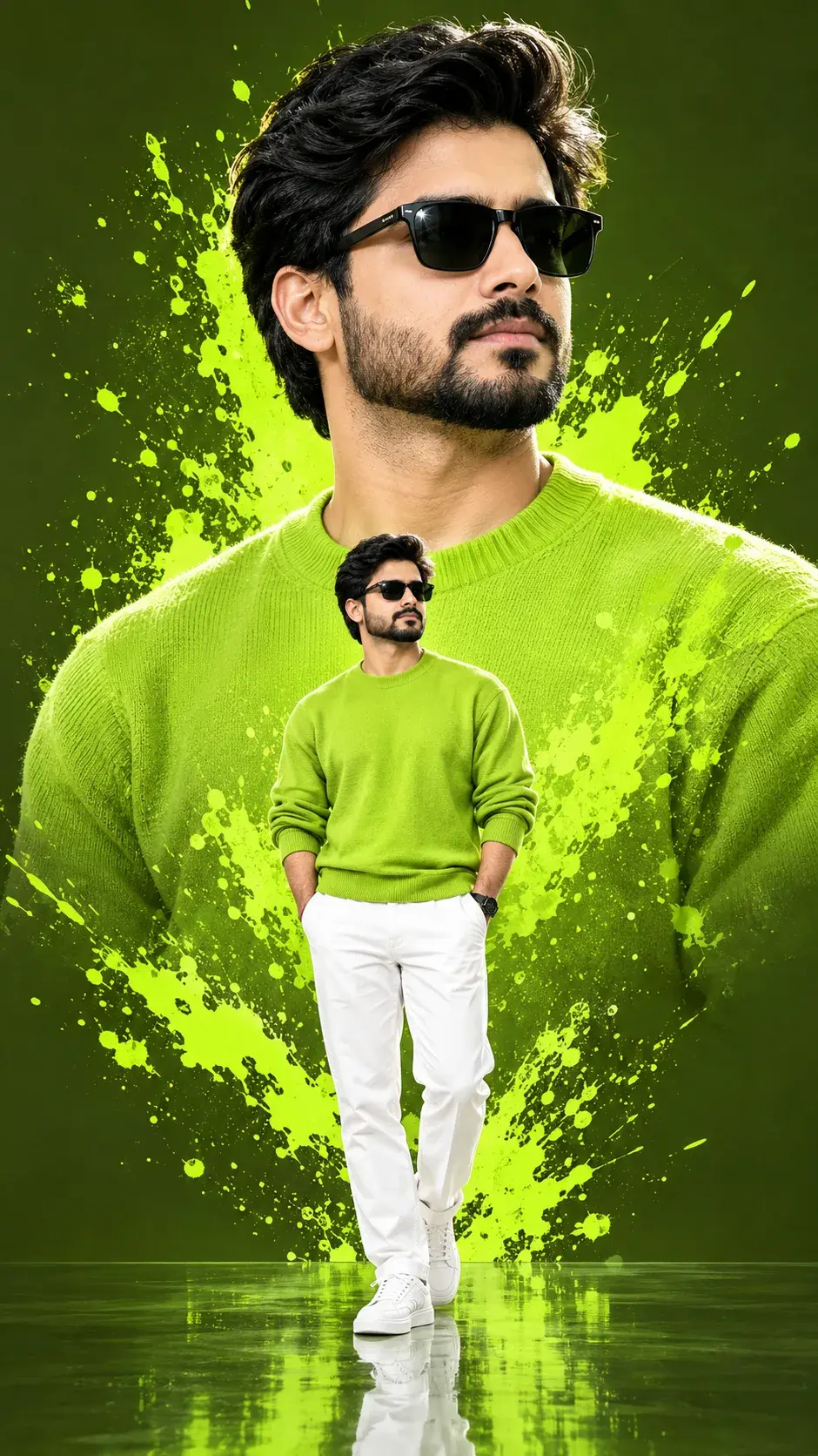 Neon Green Splash Portrait | Cinematic AI Poster