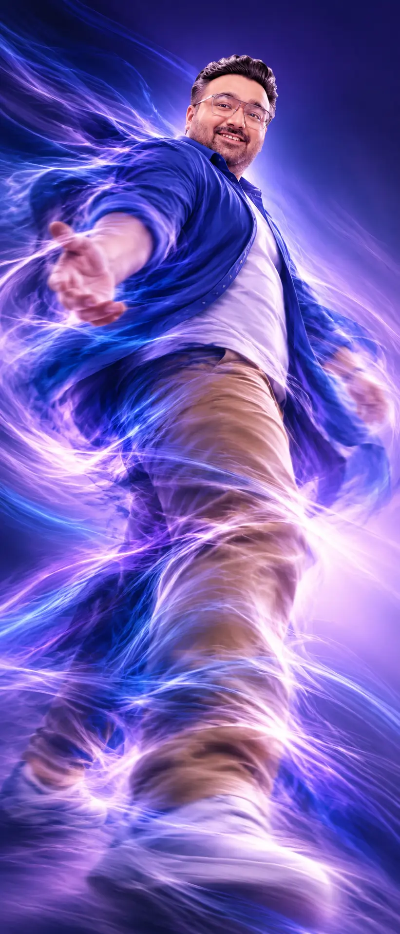 Neon Motion Portrait Of A Smiling Man